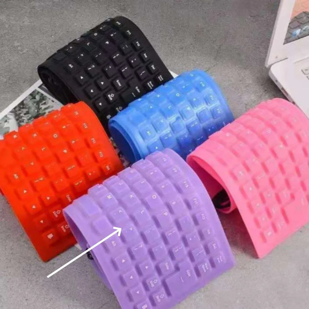 85-key wired silicone mute keyboard in black blue pink purple with USB cable