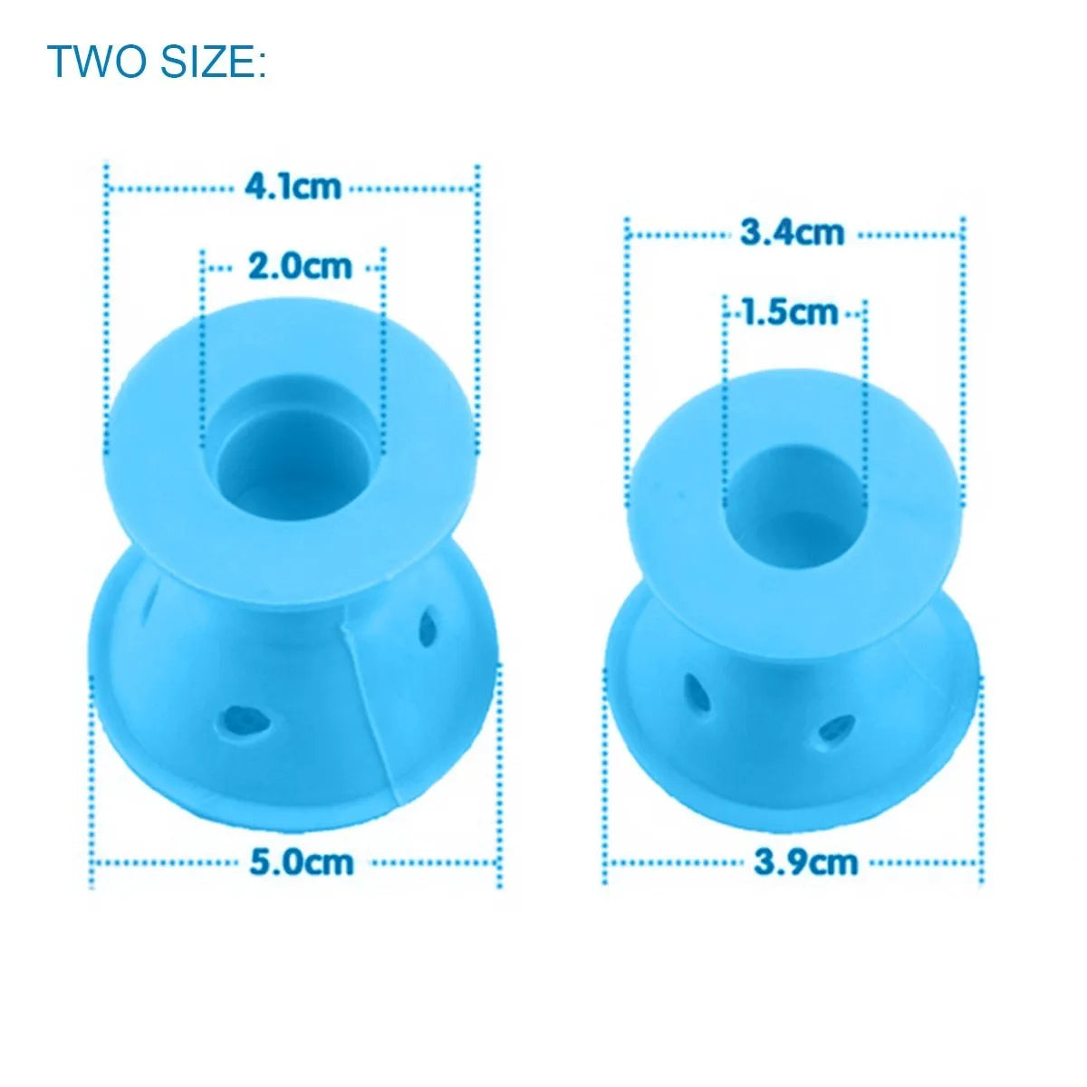 Set of ten soft silicone hair rollers in pink, blue, purple, and black, large 5cm and small 3.9cm diameter