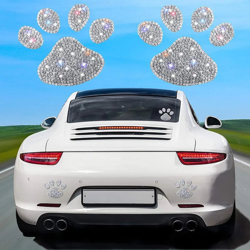 White diamond-encrusted glass car sticker with butterfly and bear claw design measuring 7x6 cm