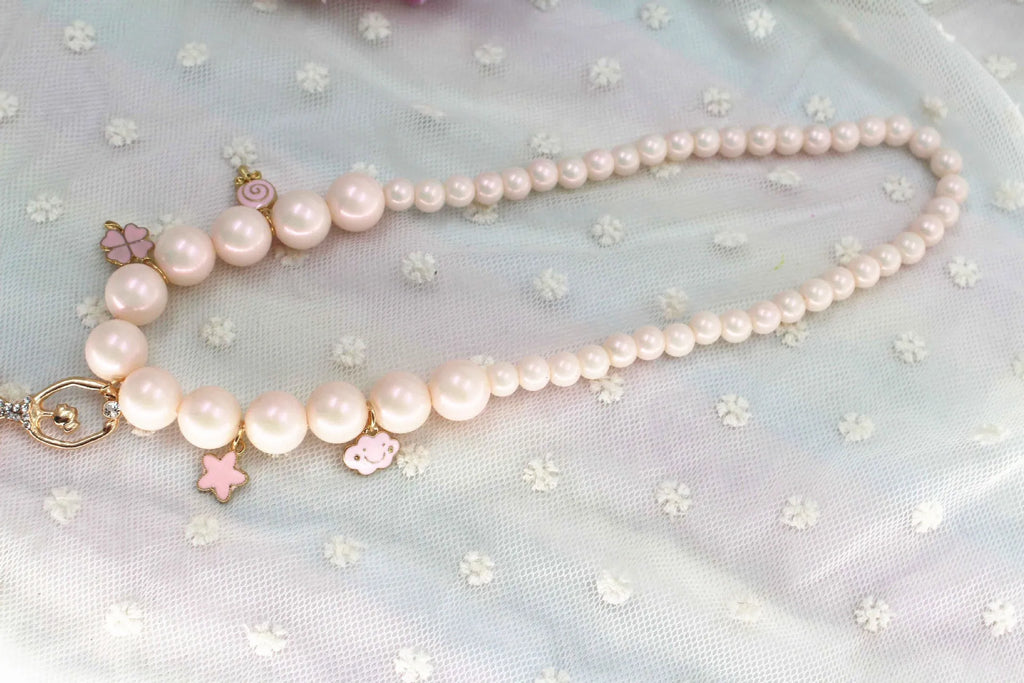 Symphony Pink Korean style pearl necklace for girls on white background