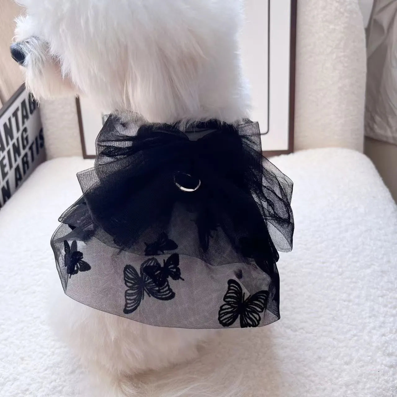 Black gauze princess tulle skirt for small dogs and cats as pet costume clothing