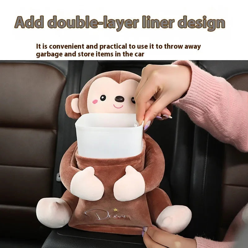 Plush multifunctional car tissue box in monkey design for armrest, 30x27cm