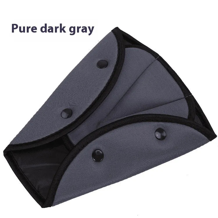Polyester car children's seat belt holder in dark gray, size 20 cm by 24 cm, with black seat belt