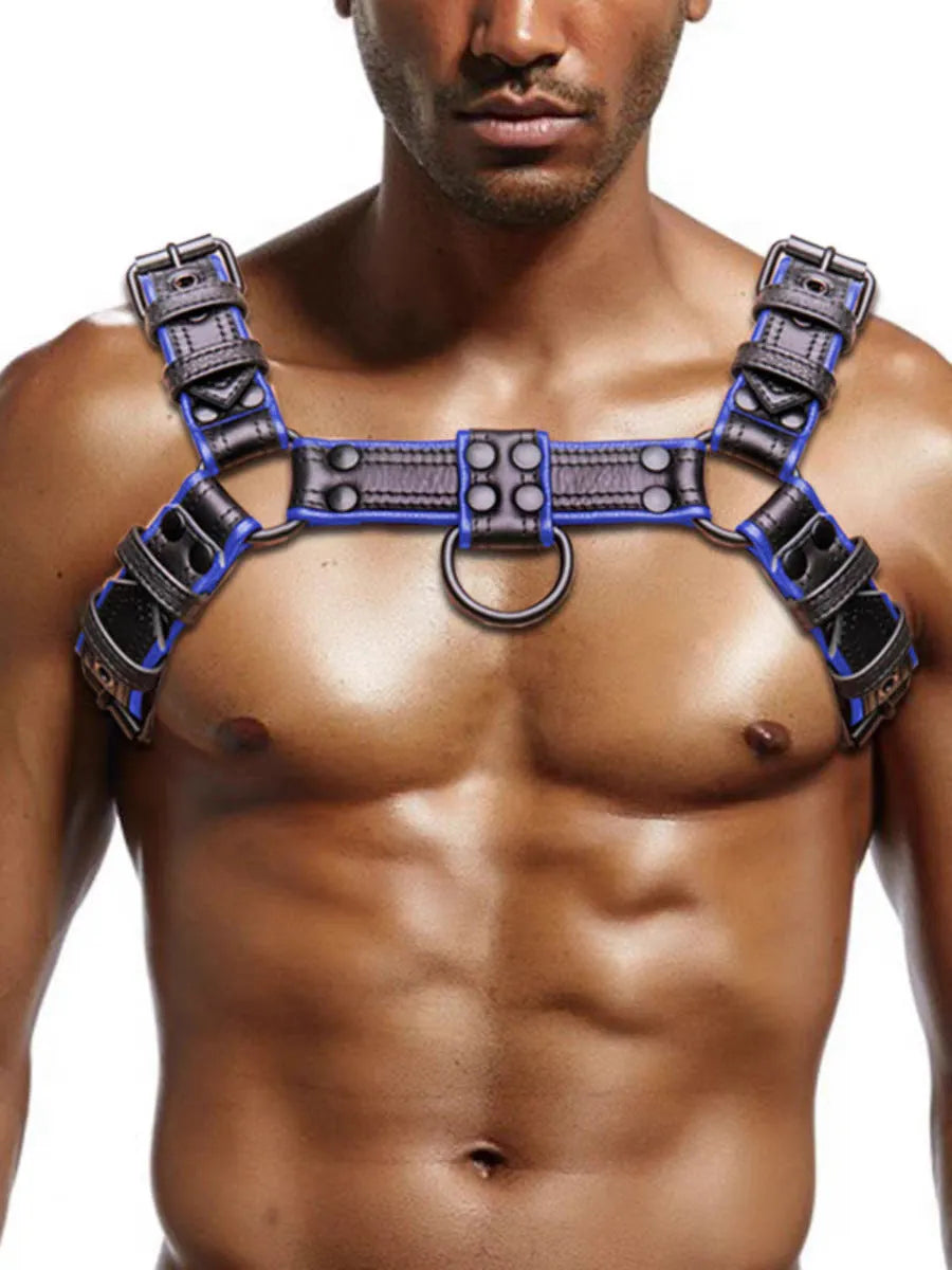 Leather binding prop strap for men nightclub shapewear in black