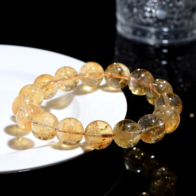 Natural yellow citrine bracelet with geometric beads in single or three circle configurations