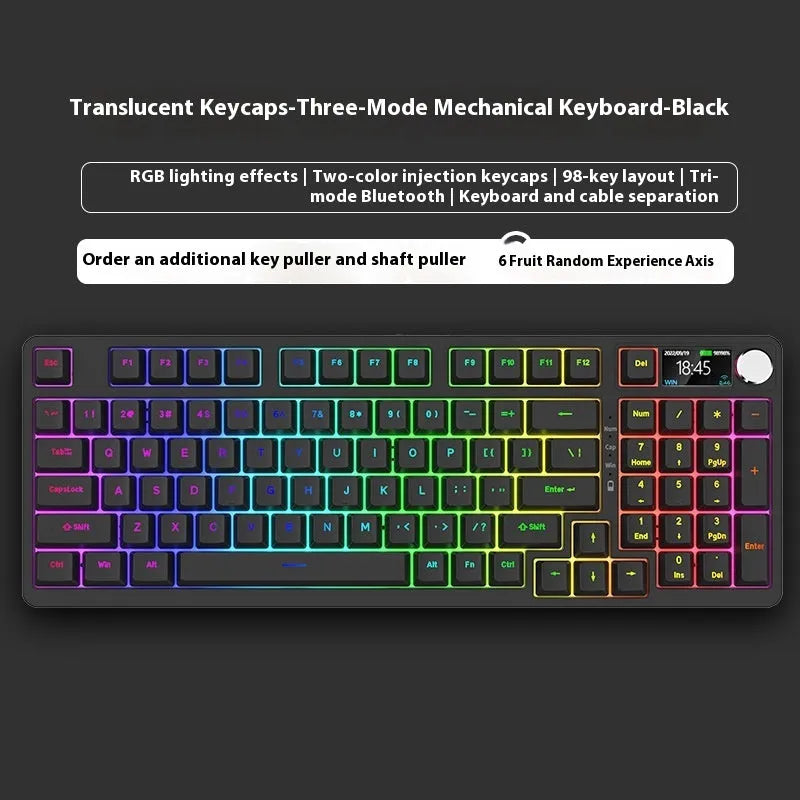 98-key wireless Bluetooth mechanical keyboard kit with metal knob and multiple colour background options