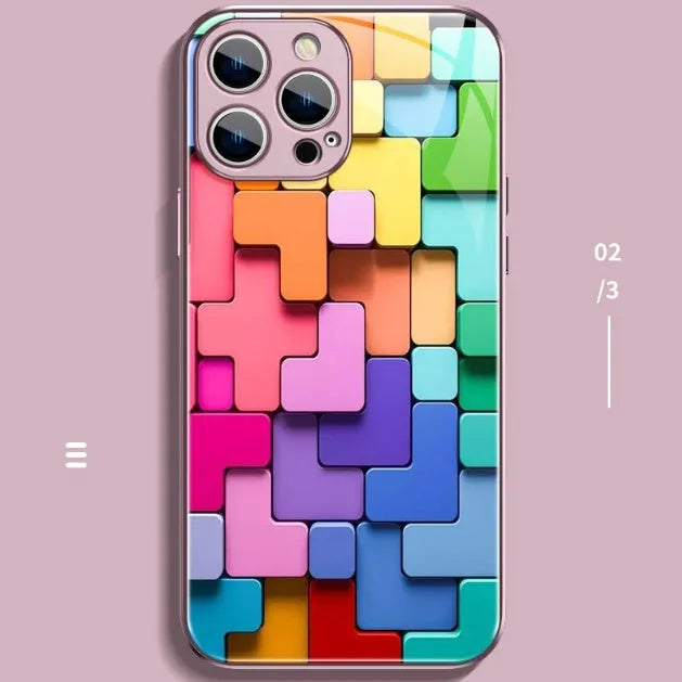 Cartoon geometry design silicone back cover case for iPhone on a solid background.
