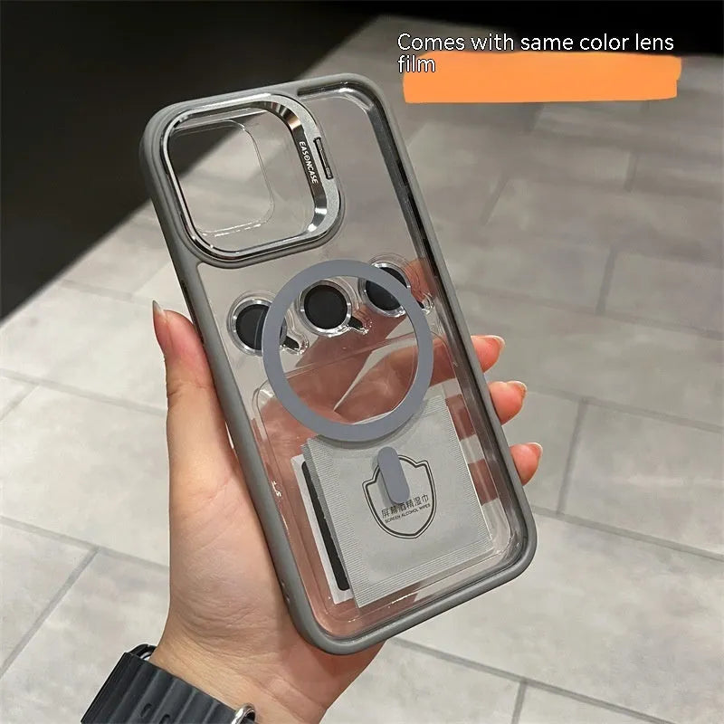 15 Lens Invisible Bracket Phone Case Magnetic Suction PC Drop Protection in Gold for iPhone 15 ProMax