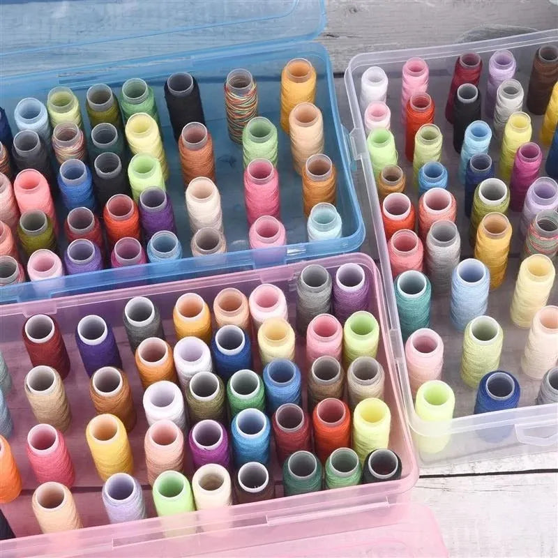 Transparent plastic sewing storage box with 42 compartments for embroidery thread and needle organisation