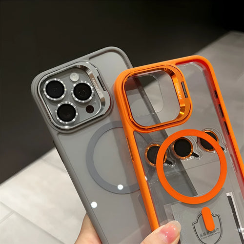 15 Lens Invisible Bracket Phone Case Magnetic Suction PC Drop Protection in Gold for iPhone 15 ProMax