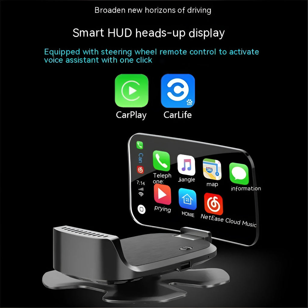 Black HUD head-up display with HD speed projection and OBD power cable for universal car fit