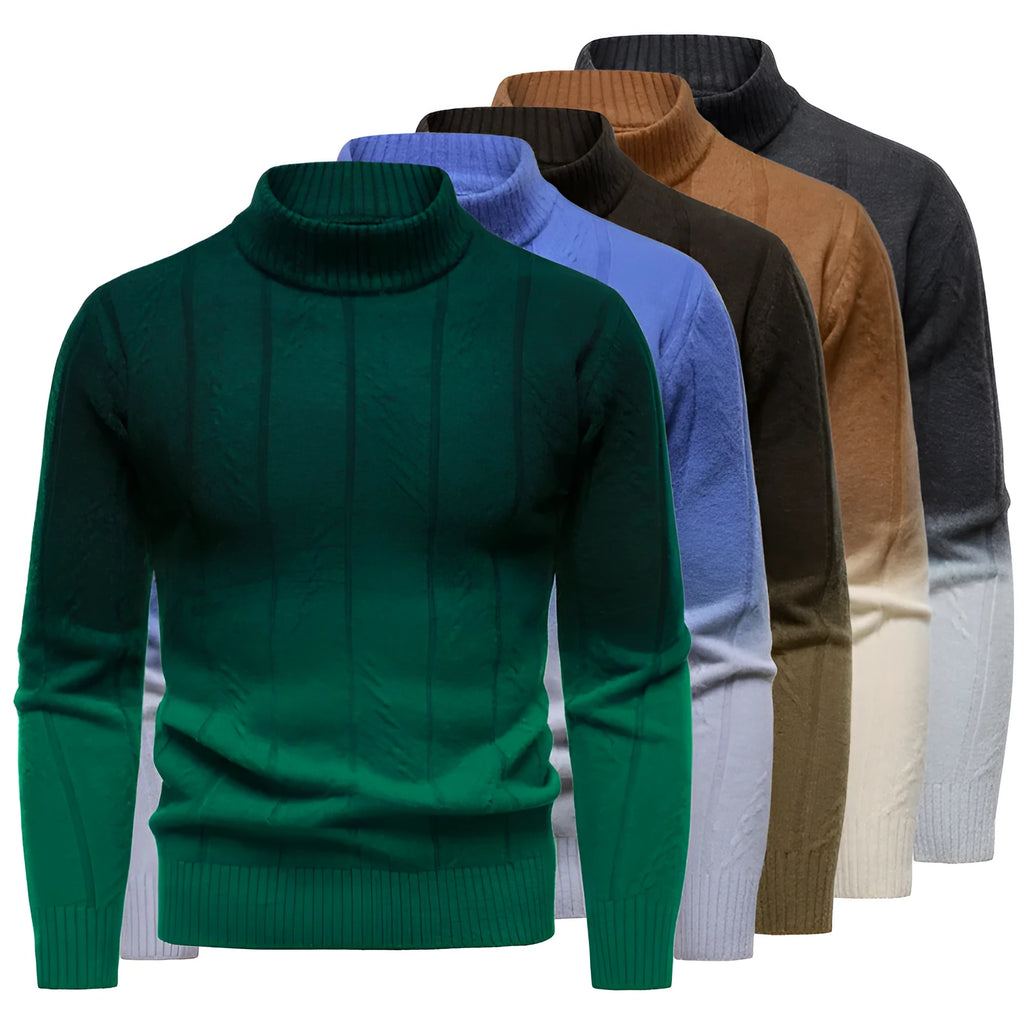 Men's gradient colour half turtleneck sweater with batwing sleeve in dark gray collar