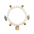 Simulated pearl Halloween cat collar with pumpkin and ghost decoration designs