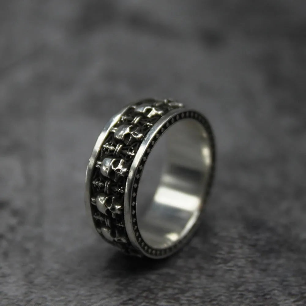 Gothic retro unisex alloy ring with geometric skull ornament in Skull 3style colour