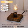Iron suspension bulb night lamp on black wood grain base for desktop decoration
