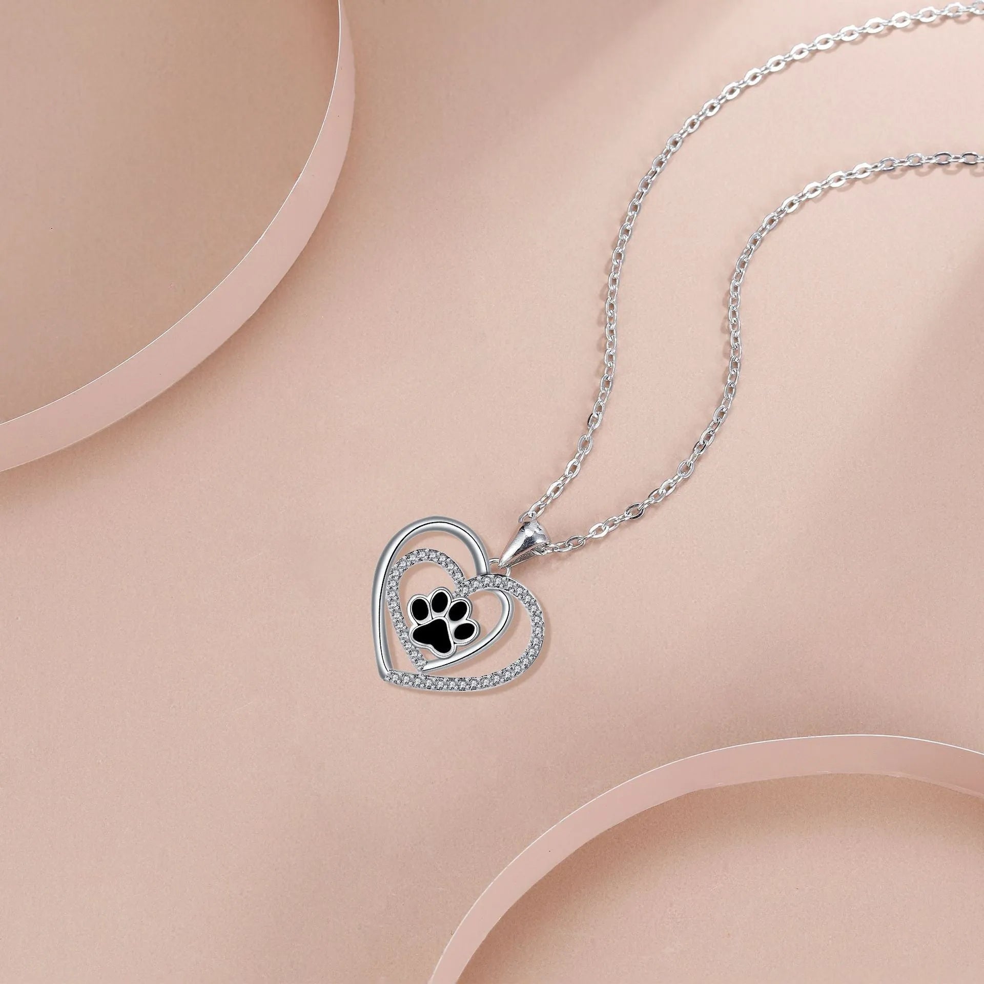 Women's copper dog paw footprints necklace with heart pendant and cross chain