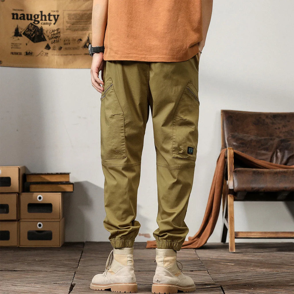 Men's Korean style cotton harem trousers with tapered ankle banded design in black colour
