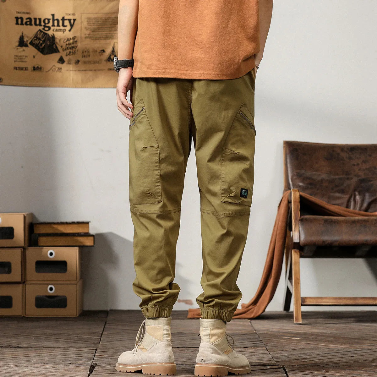 Men's Korean style cotton harem trousers with tapered ankle banded design in black colour