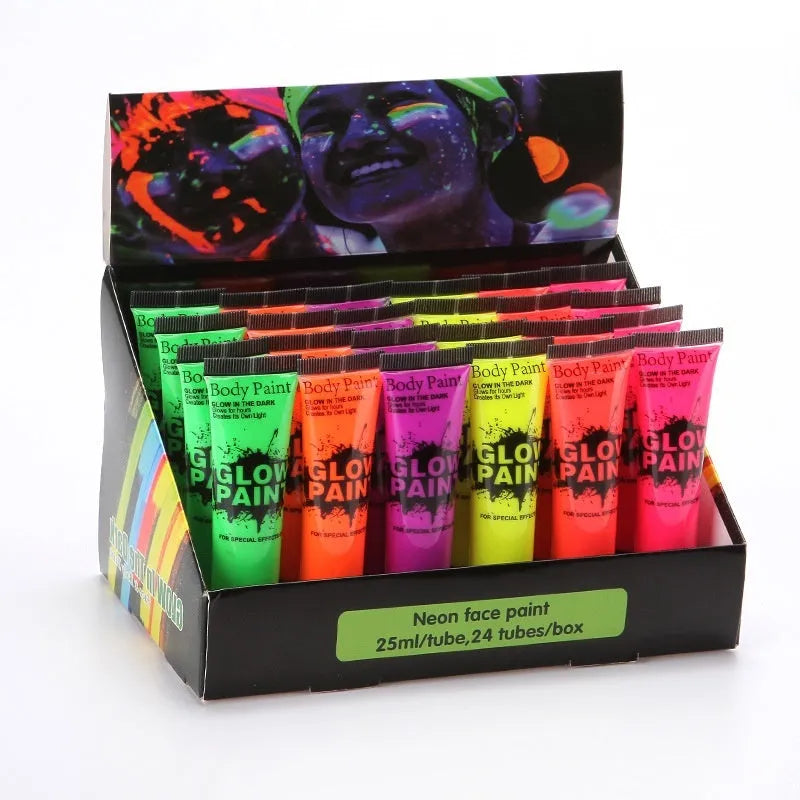 25ml tube of neon green face and body paint, safe non-toxic formula