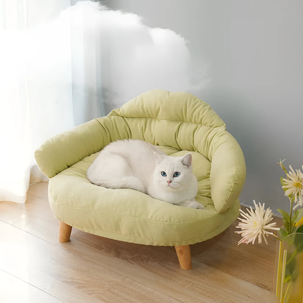 Four Seasons solid wood off-ground thick cat bed in green for indoor cats