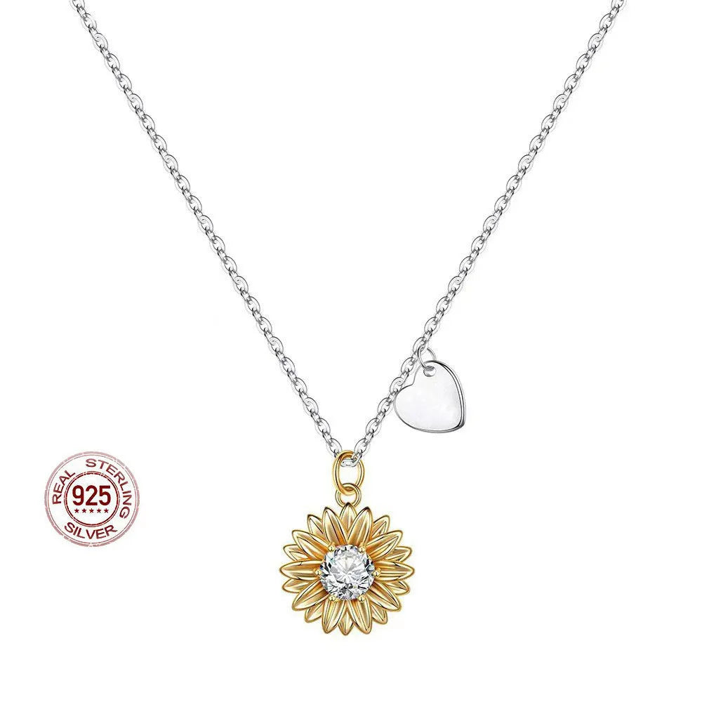 925 silver sunflower necklace with daisy petal design on adjustable 21-50cm chain