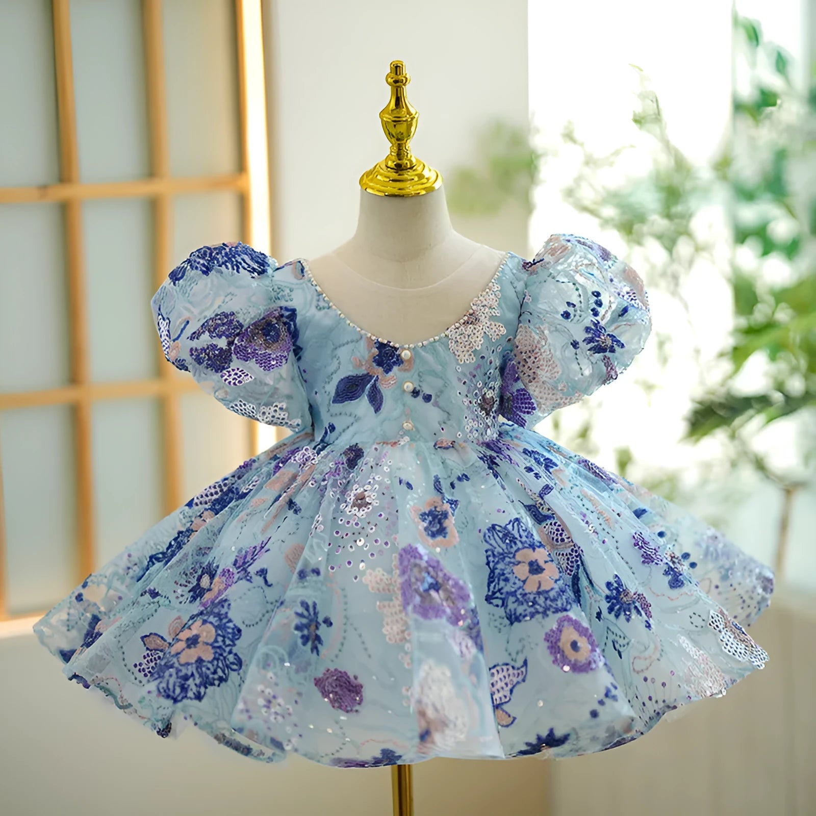 Blue polyester princess dress for girls, full length, available in sizes 80cm to 160cm