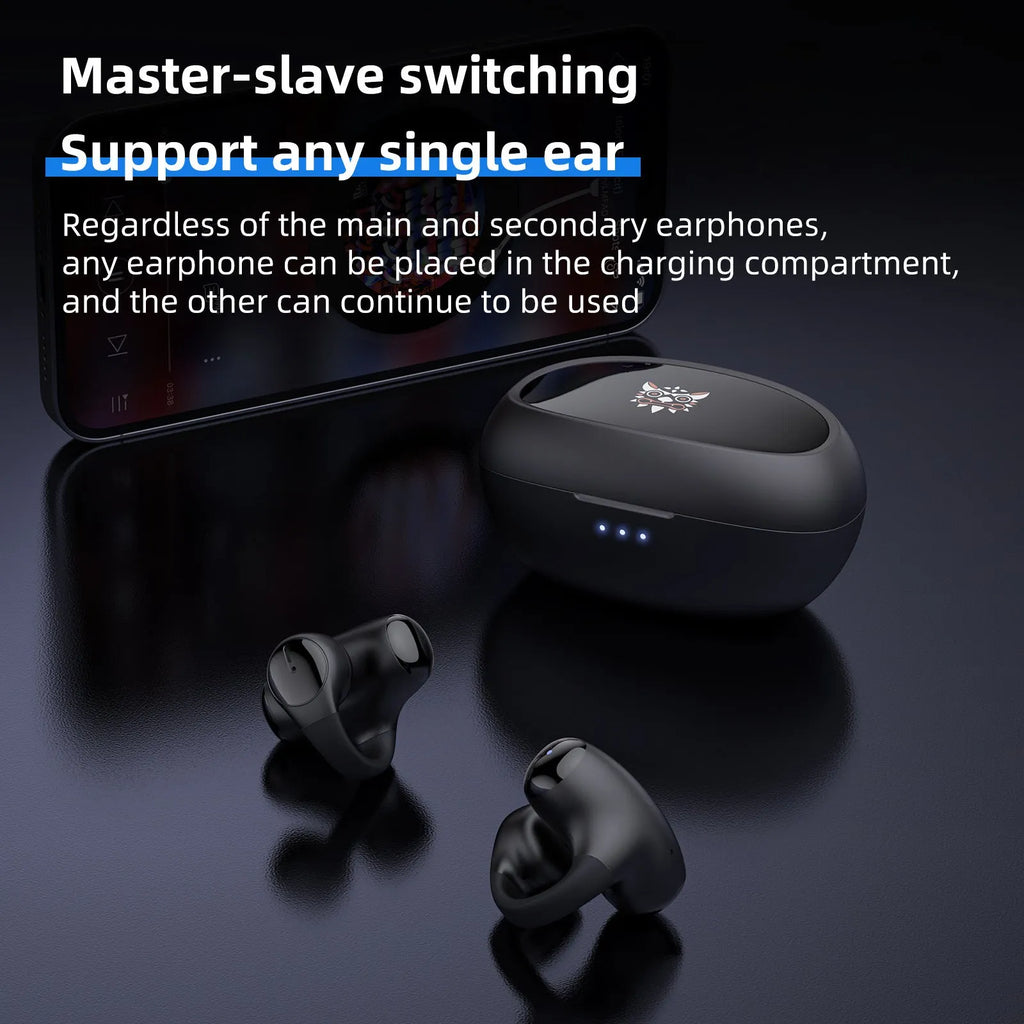 Black T306 wireless Bluetooth clip-on sports headset with ear hook design for gaming.