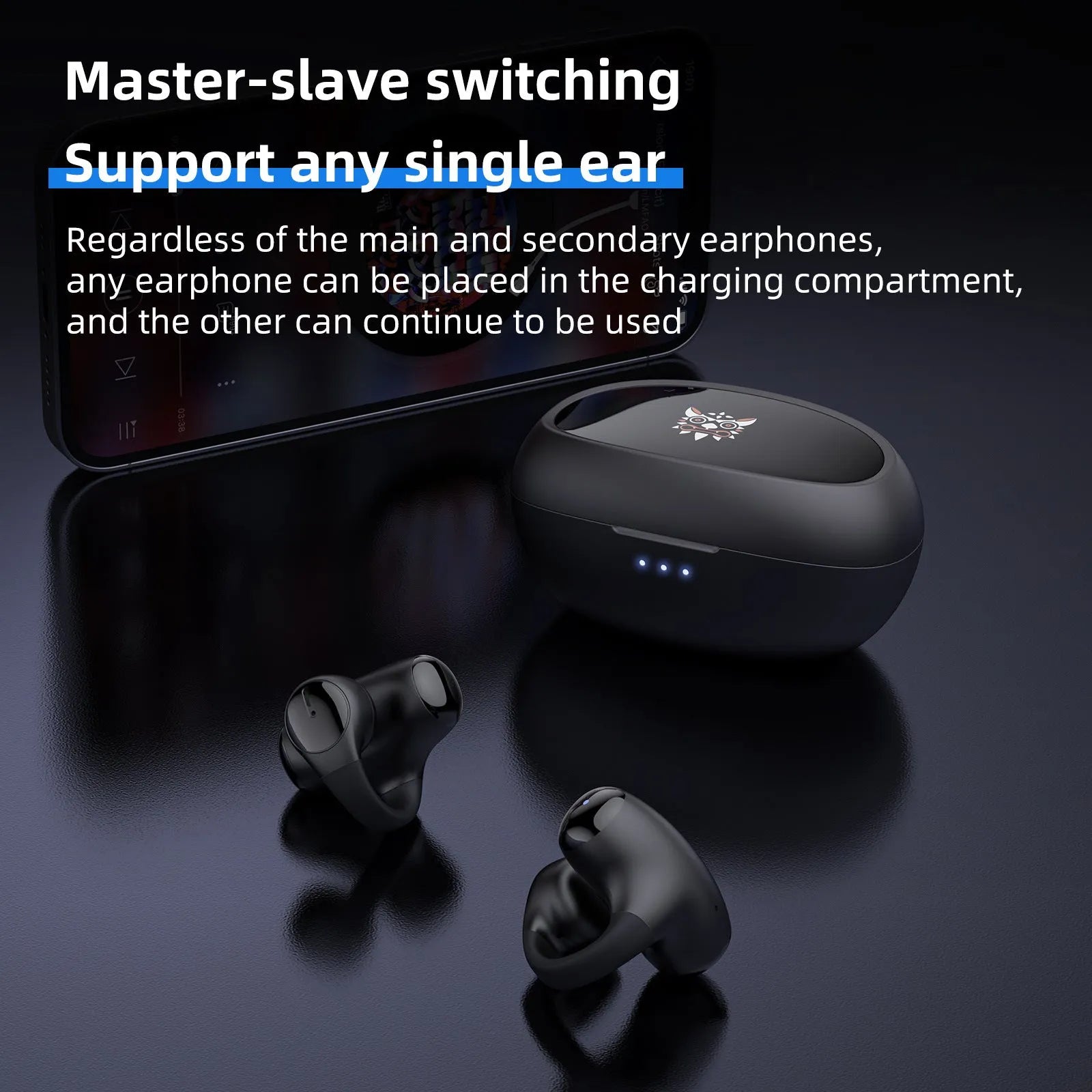Black T306 wireless Bluetooth clip-on sports headset with ear hook design for gaming.