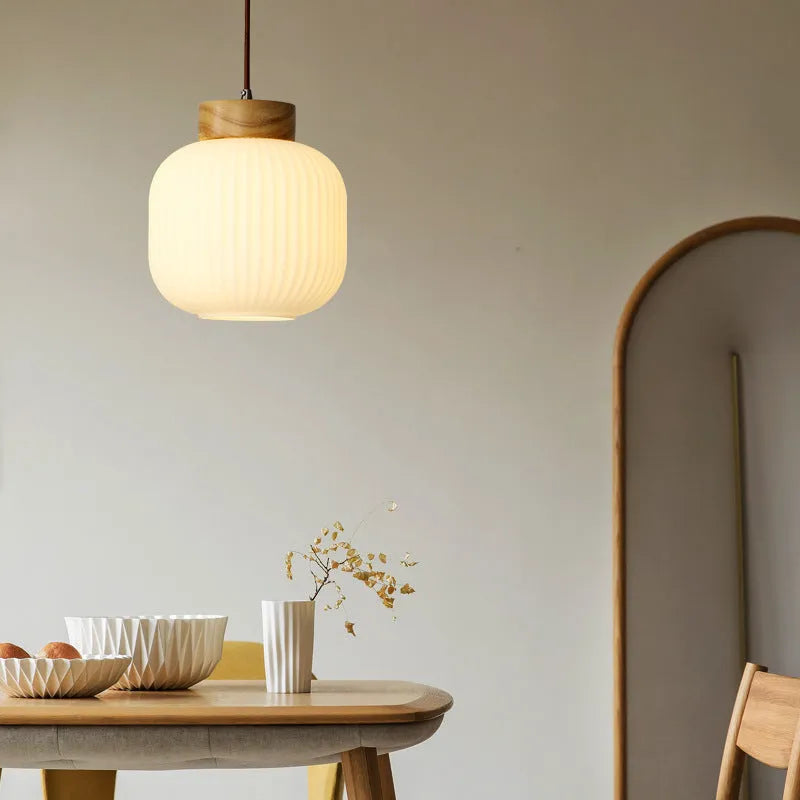 Nordic style wooden pendant light with retro bedroom design in three size options