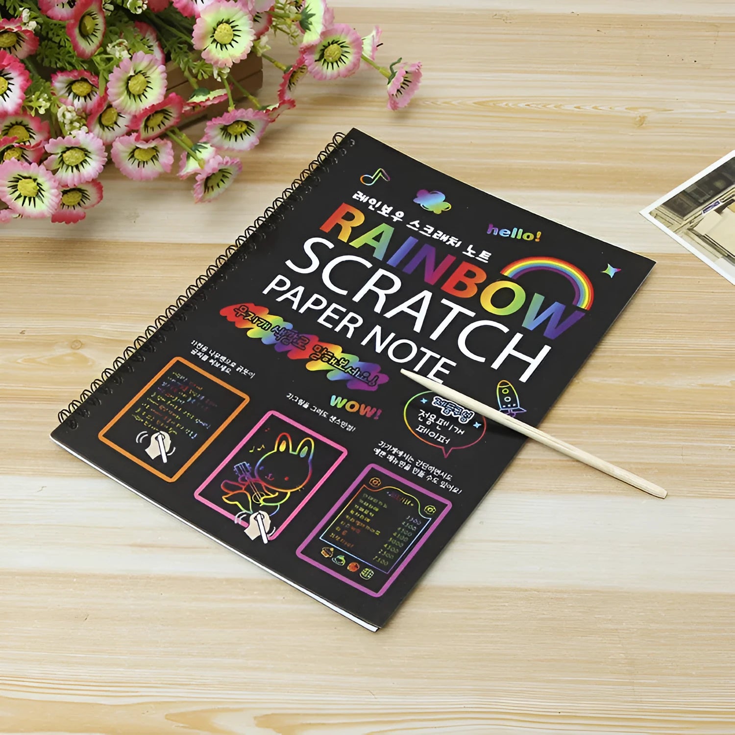 Large children's scratch art paper with colourful puzzle scraping design, measuring 26x19 cm.