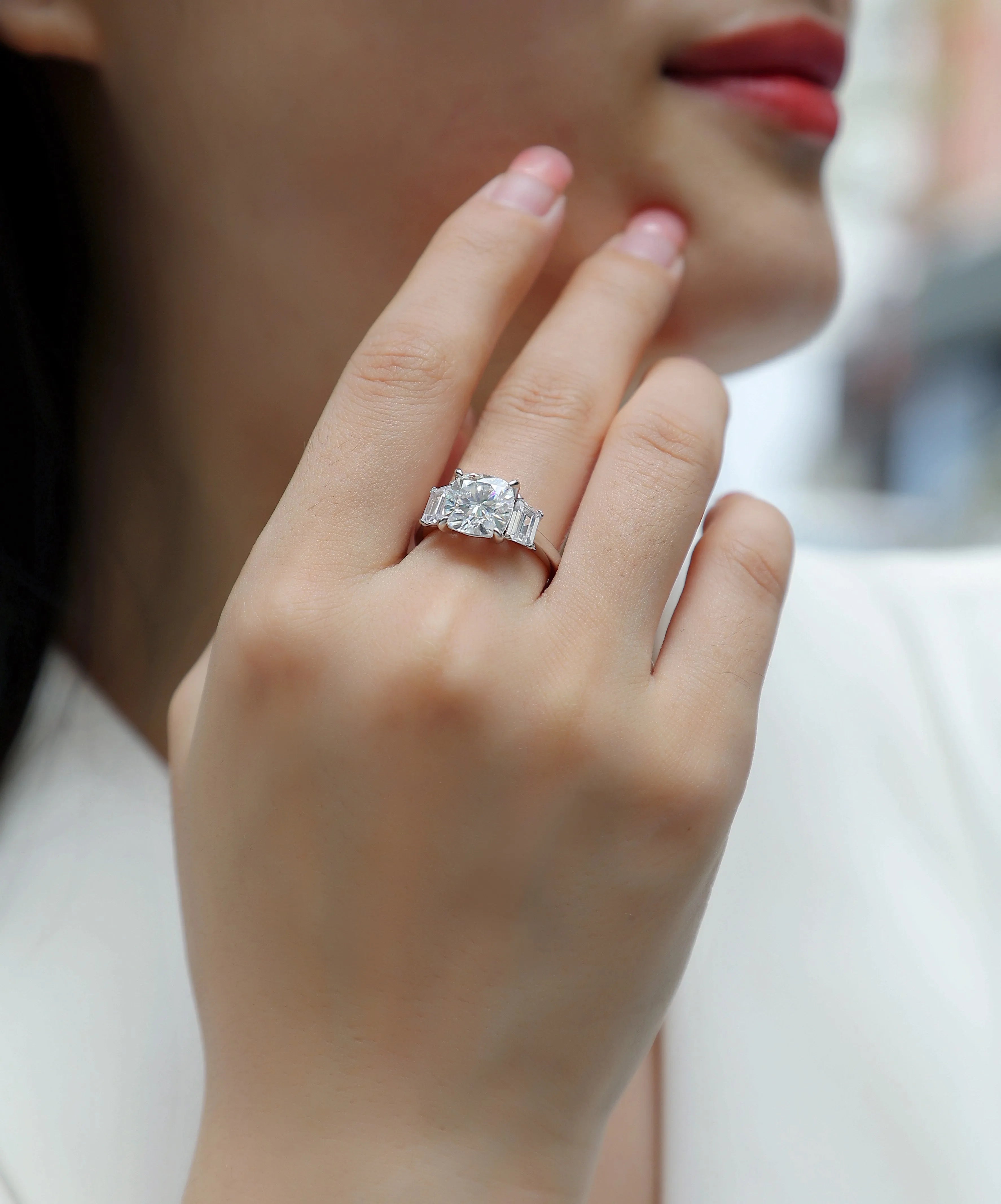Moissanite wedding ring set with square 9x9mm stone in S925 silver and platinum plating