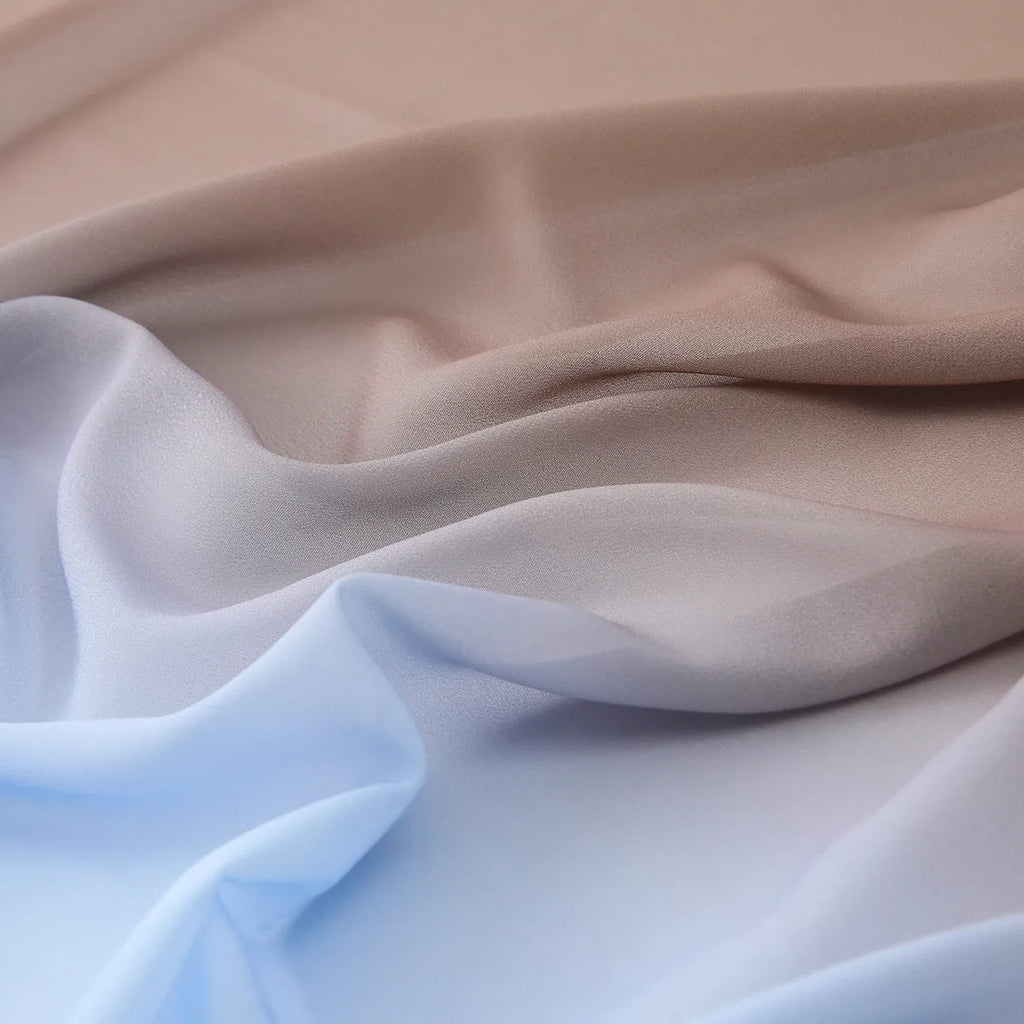 Long floral print chiffon scarf for women draped to show 175cm length and lightweight fabric