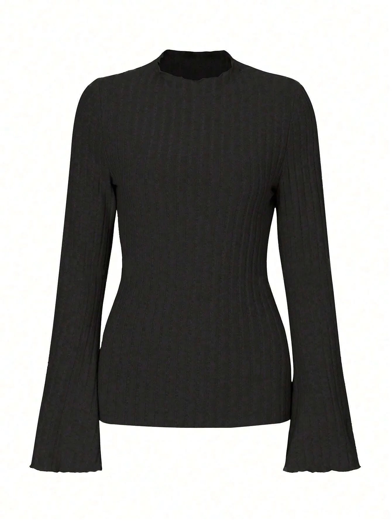 Long sleeve slim fit top with lantern sleeves and sunken stripe pattern in polyester fabric