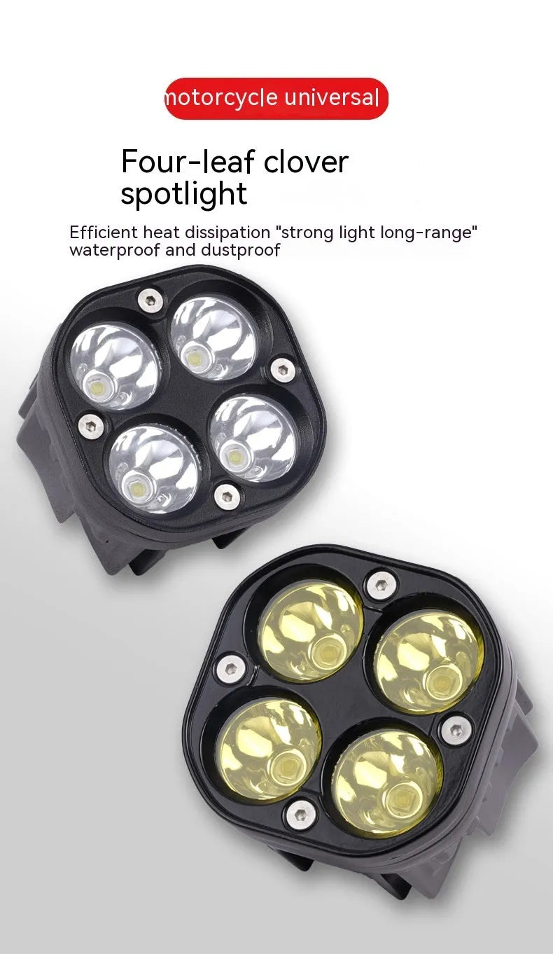 Four-eye vehicle headlight modification unit with aluminium base plate, white and yellow light options