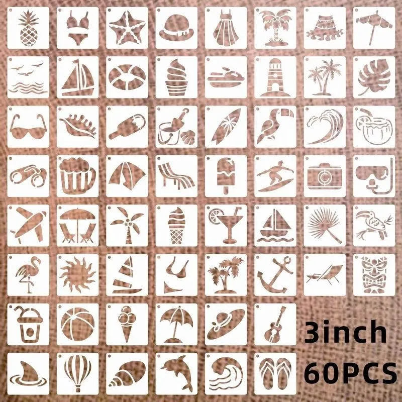 700 milky white PET film 2-inch spray painting stencils showing flower, animal, ocean, and letter designs