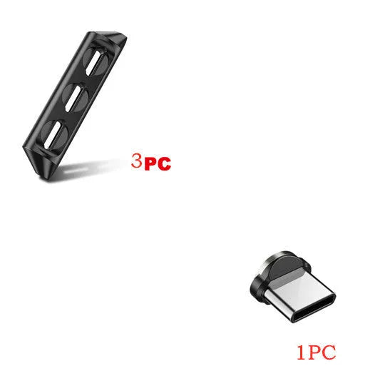 Magnetic charging cable with nylon wire and rotating magnetic head for automatic adsorption on Apple Android Type-C devices