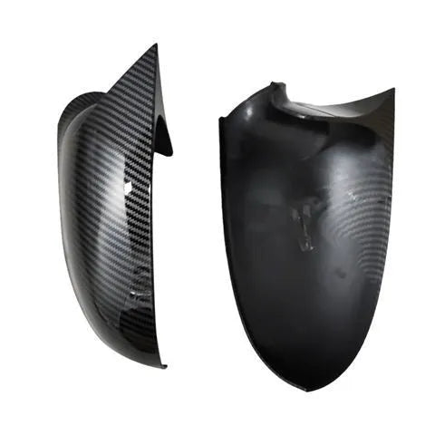Pair of plastic outer reflector shells for Volkswagen Sagitar side mirrors in carbon fibre or bright black finish.
