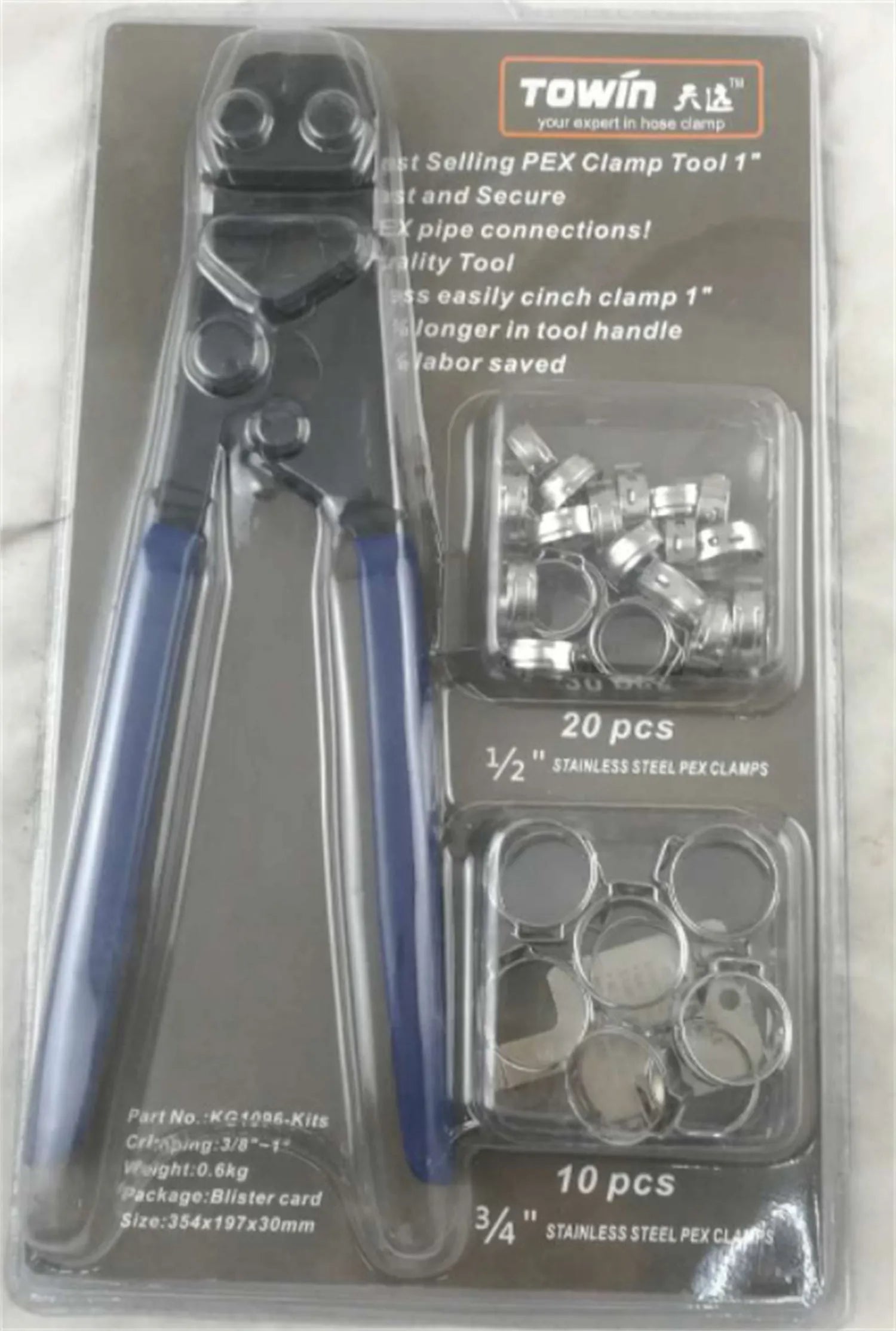 Red cloth finish PEX clamp set with metal construction and carbon steel cutting edge