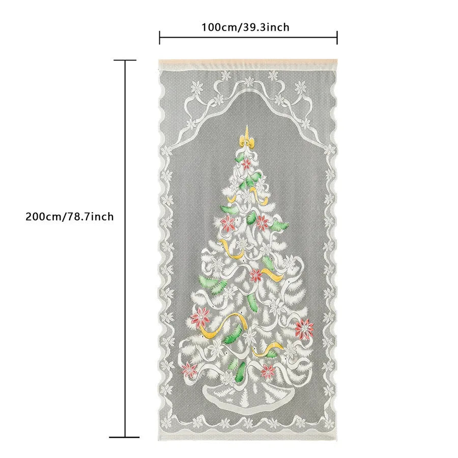 Christmas curtain decoration with high sunshade, 100x200cm polyester panel, Nordic style, featuring Santa Claus design on a white background