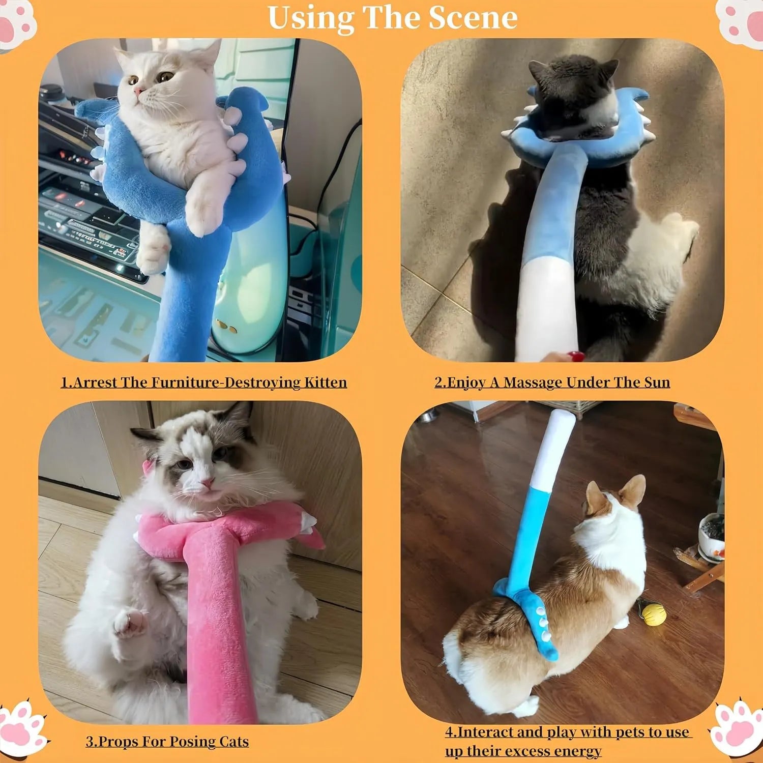 Blue and pink plush cat wand toy with 70cm length for interactive indoor play