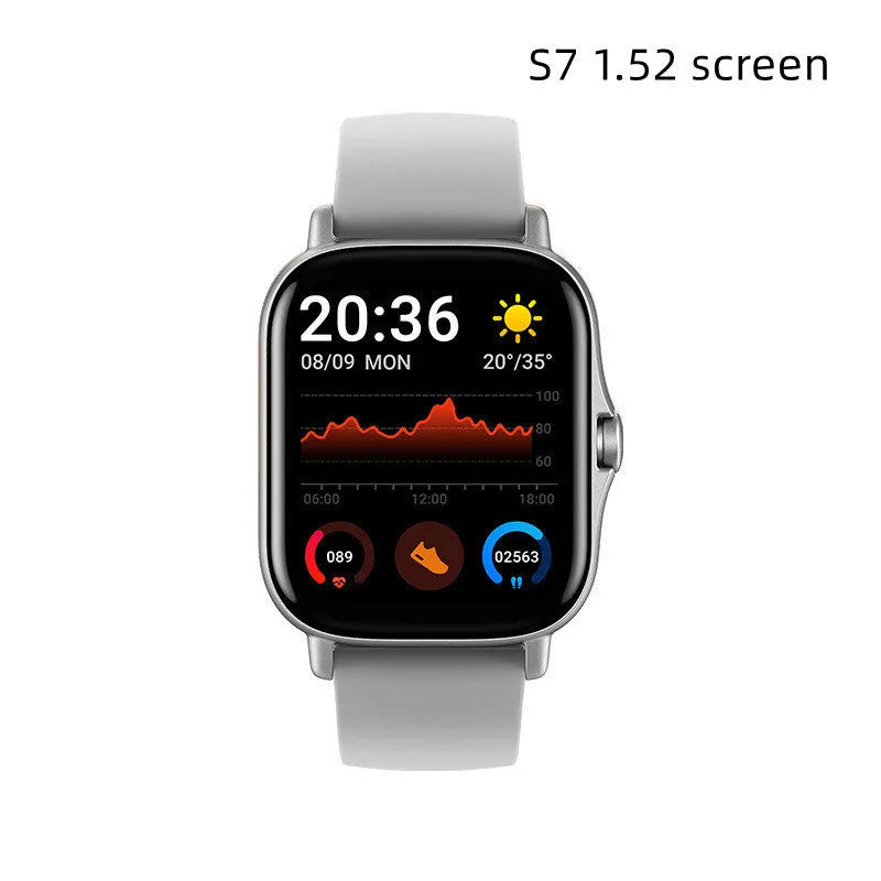 GT20 smartwatch with 1.75-inch screen on silicone band, showing heart rate monitoring display