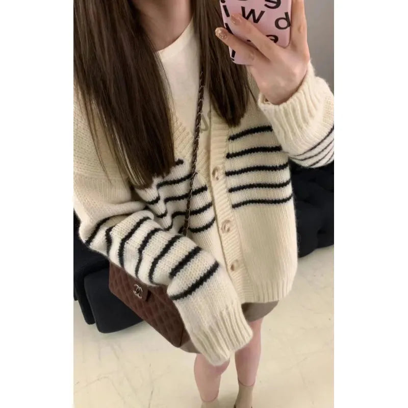 Collar button cardigan with 3D pattern in pictured colour showing Japanese Korean casual style