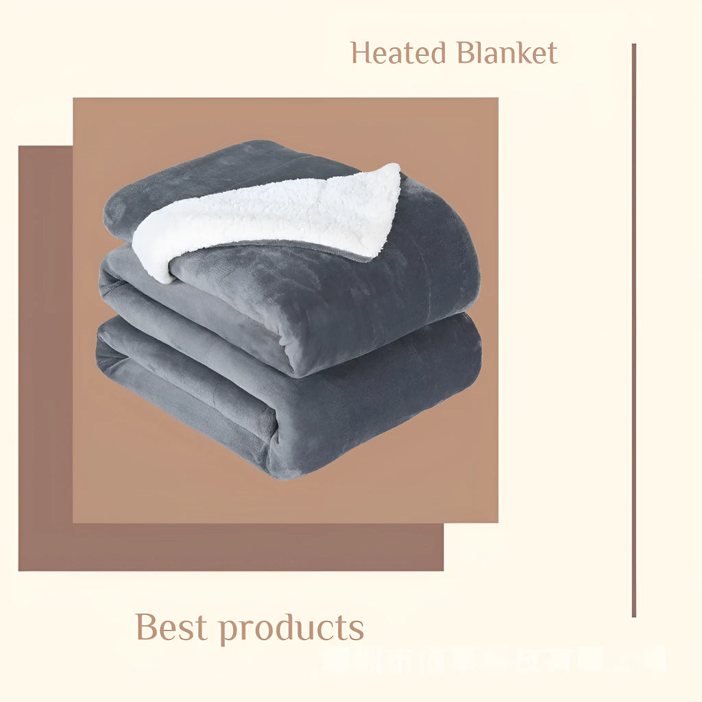 USB-powered electric heating blanket in grey and white colour measuring 70cm by 100cm