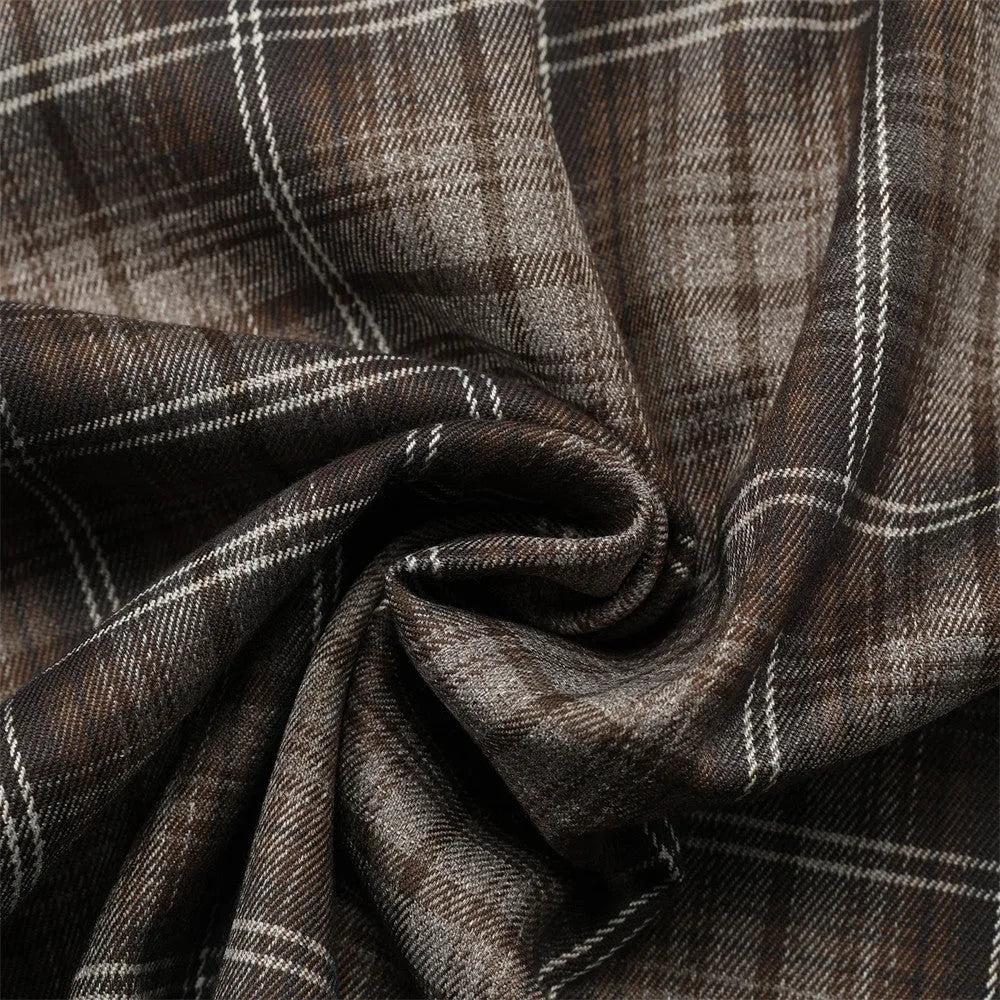 Men's black and brown plaid short-sleeve shirt with letter embroidery detail