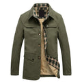 Fleece-lined men's washed jacket Korean style slim fit trench coat in khaki