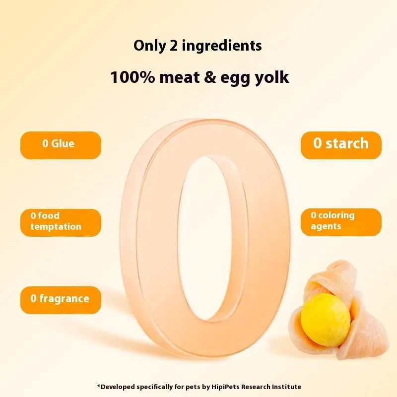 Dog snack with egg yolk and chicken duck meat in chewable form for training rewards