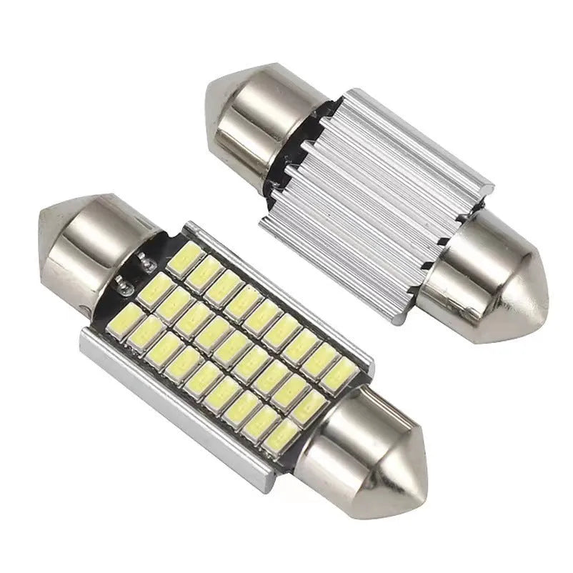 White aluminium car roof interior light with double tips for decoding, shown with LED array.