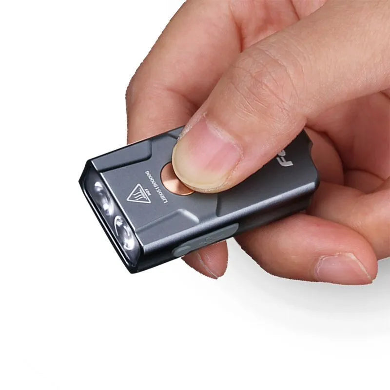Keychain emergency Type-C rechargeable EDC mini flashlight in aluminium alloy with 2W LED light on keyring