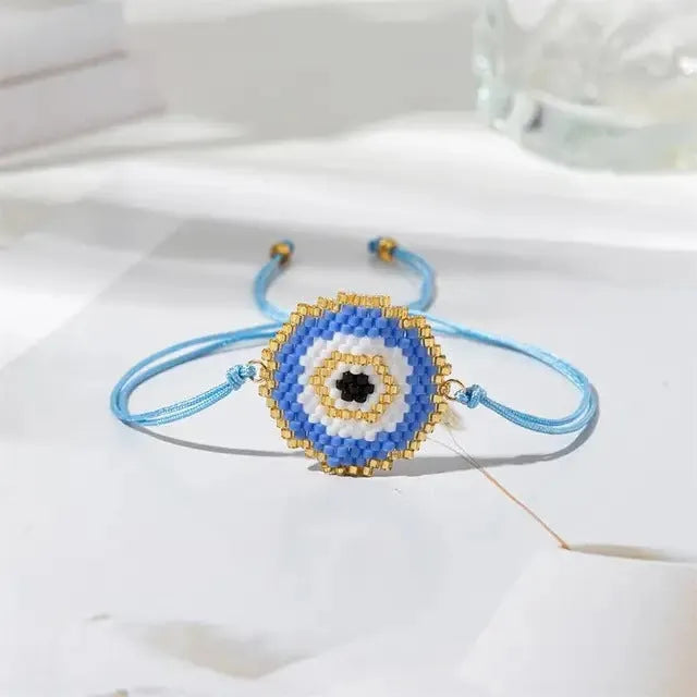 Fashion geometric glass beaded bracelet with round beads and coloured glaze finish, three colour options