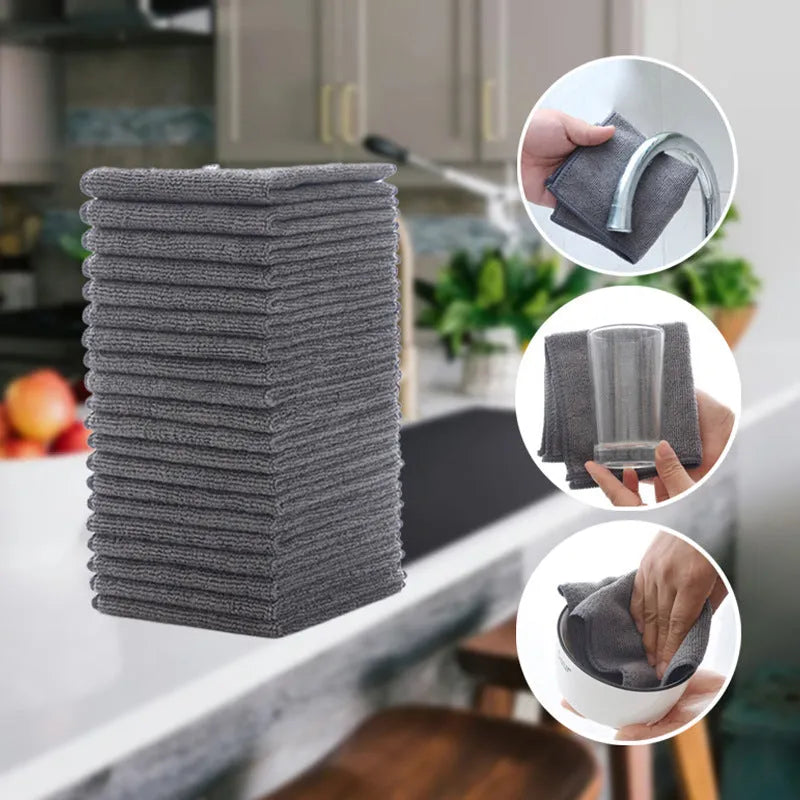 Grey square microfiber kitchen cleaning cloth for oilproof and lint-free pot and bowl cleaning